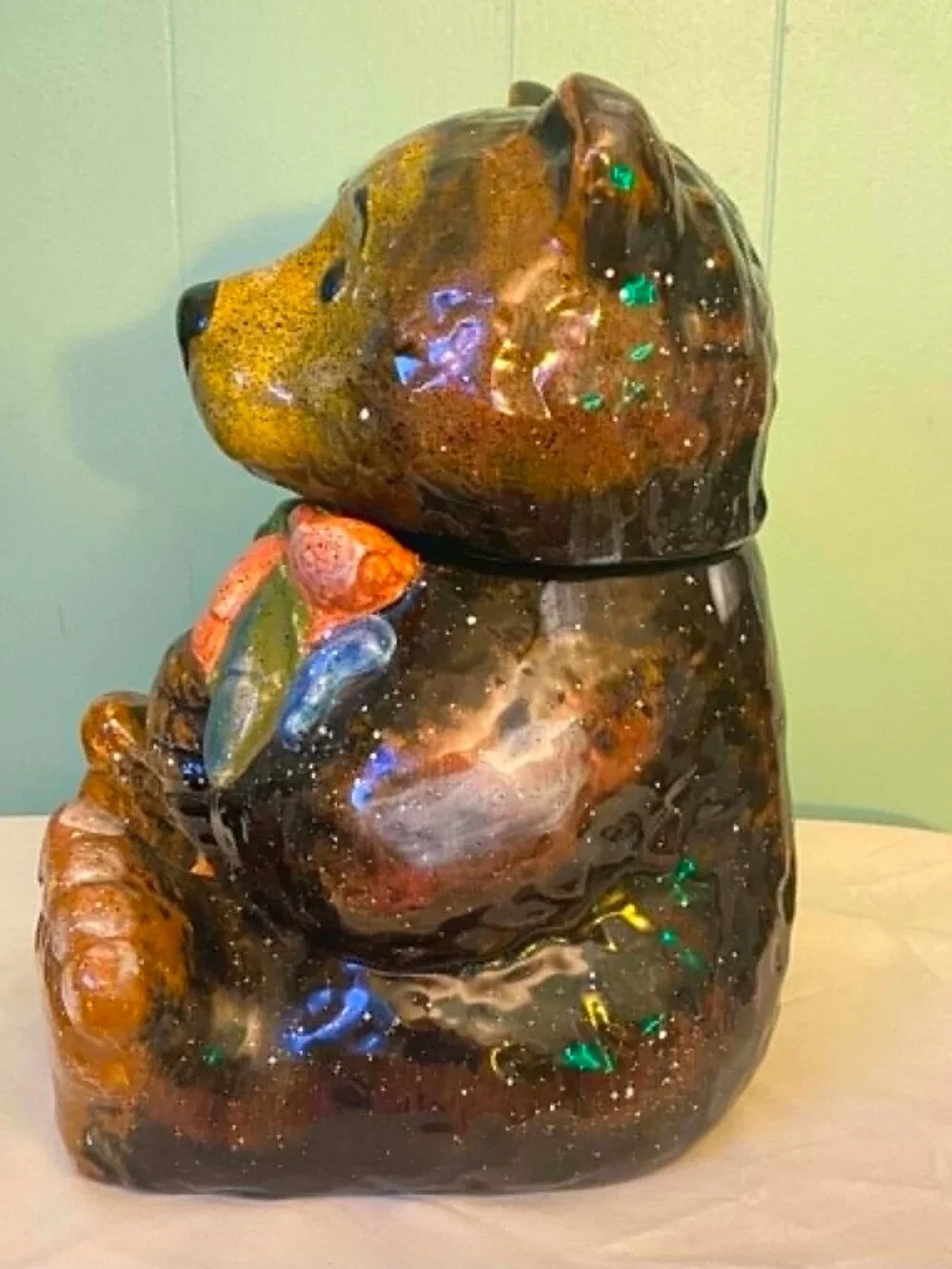 Julie Ueland Enesco Bear Cookie Jar Patchwork Scarf Ceramic 2002